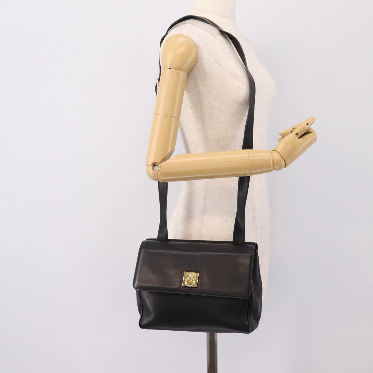 CELINE Shoulder Bag Leather Black Gold Tone Auth ep15804