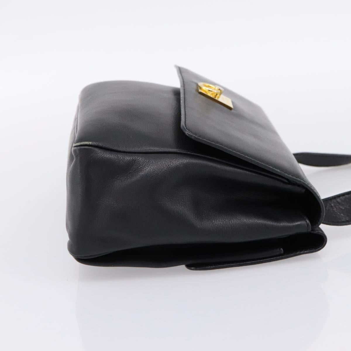 CELINE Shoulder Bag Leather Black Gold Tone Auth ep15804