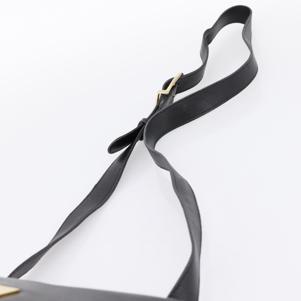 CELINE Shoulder Bag Leather Black Gold Tone Auth ep15804
