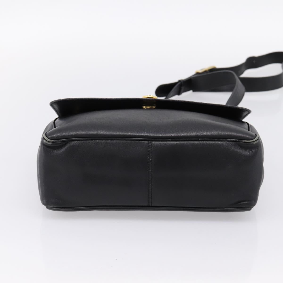 CELINE Shoulder Bag Leather Black Gold Tone Auth ep15804