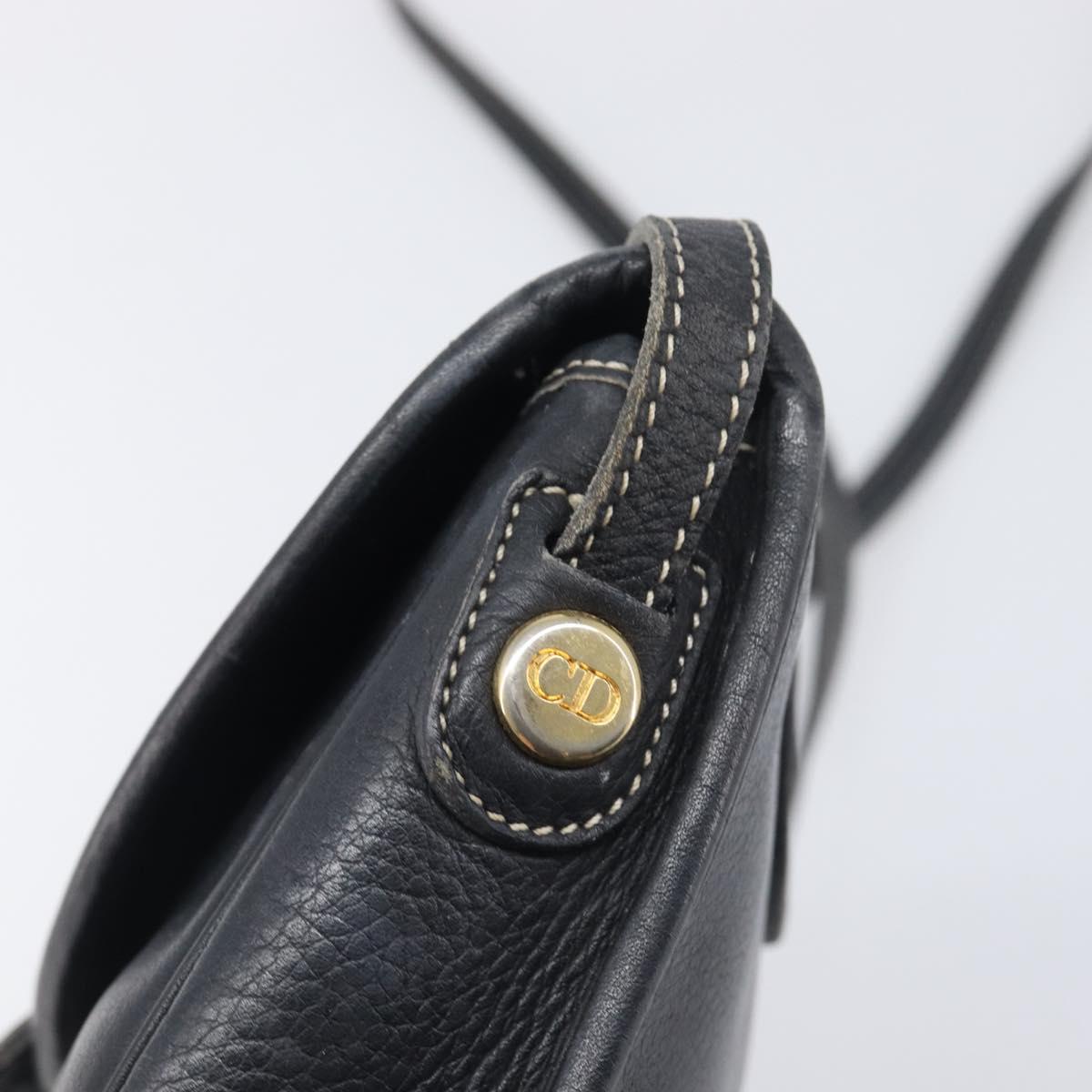 Christian Dior Shoulder Bag Leather Navy Silver Auth ep15806