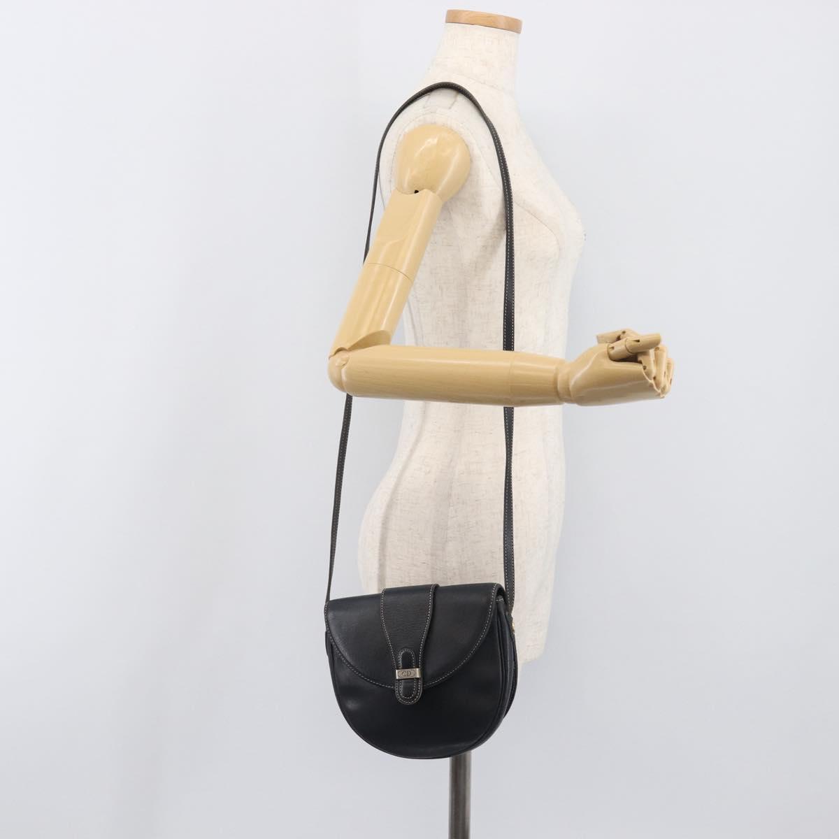 Christian Dior Shoulder Bag Leather Navy Silver Auth ep15806