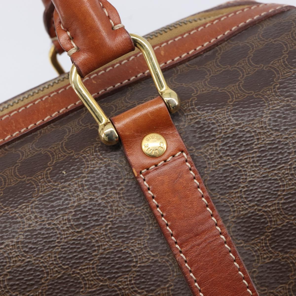 CELINE Macadam Hand Bag PVC Leather Brown Gold Tone Auth ep15813
