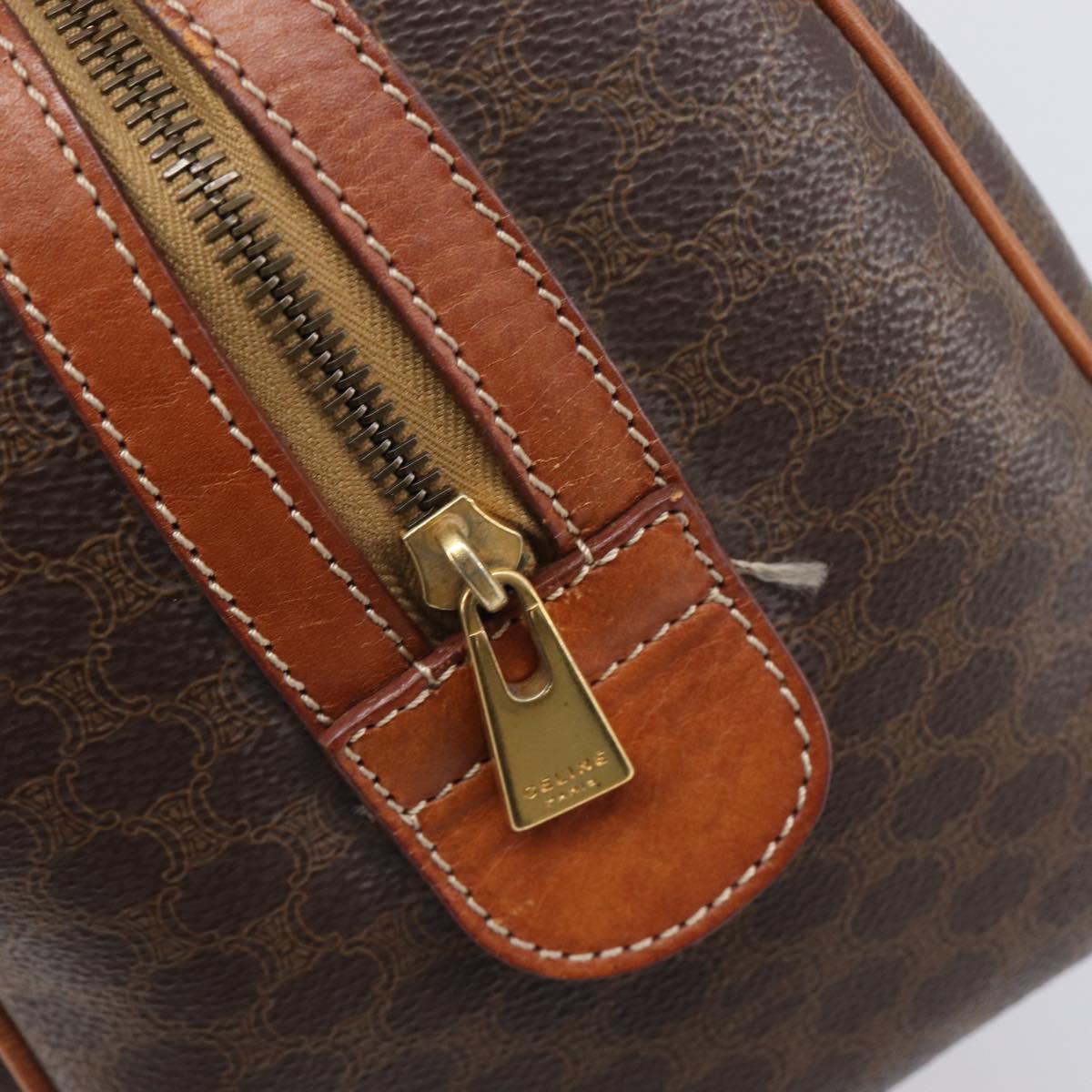 CELINE Macadam Hand Bag PVC Leather Brown Gold Tone Auth ep15813