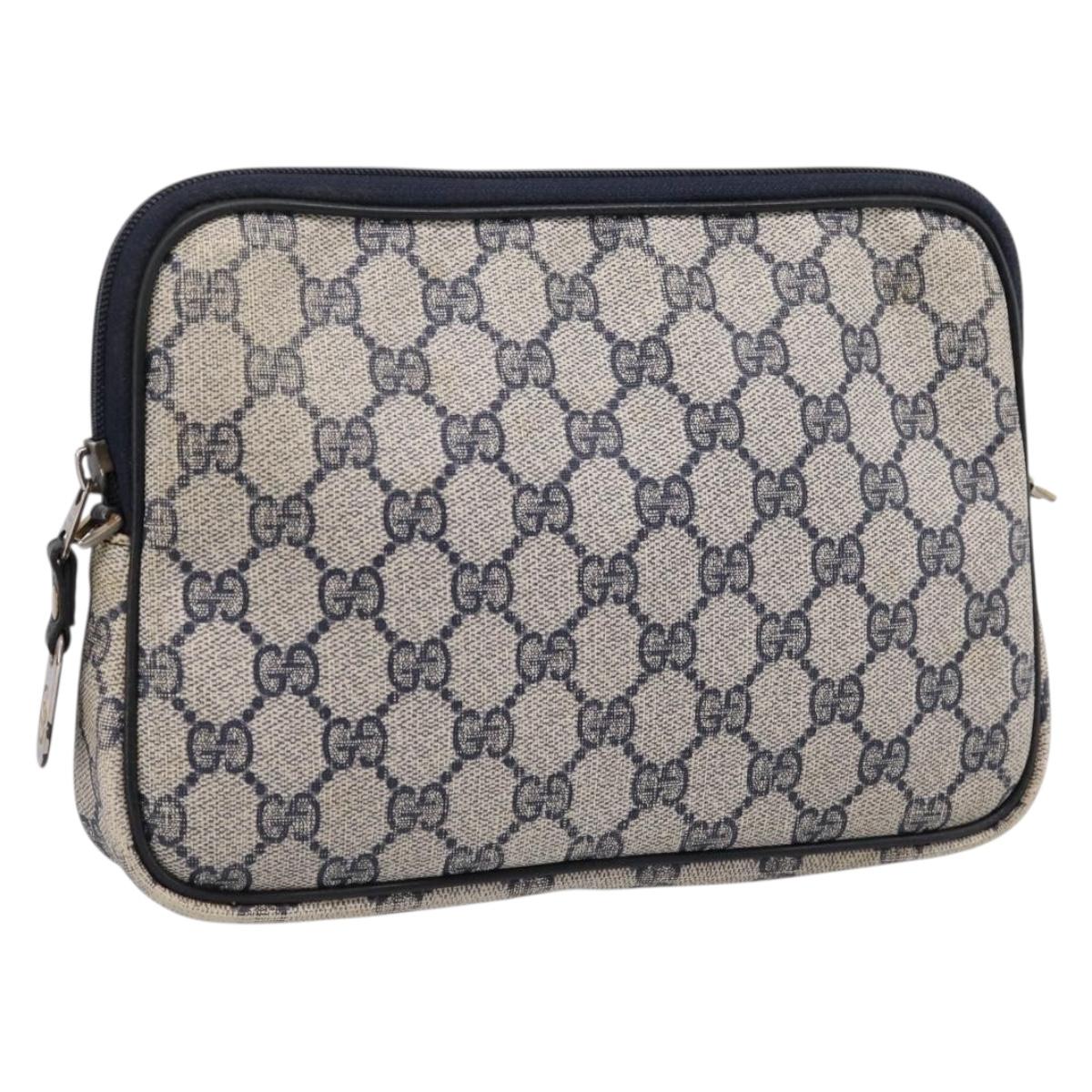 GUCCI GG Supreme Clutch Bag PVC Leather Navy Gold Tone Auth ep15814