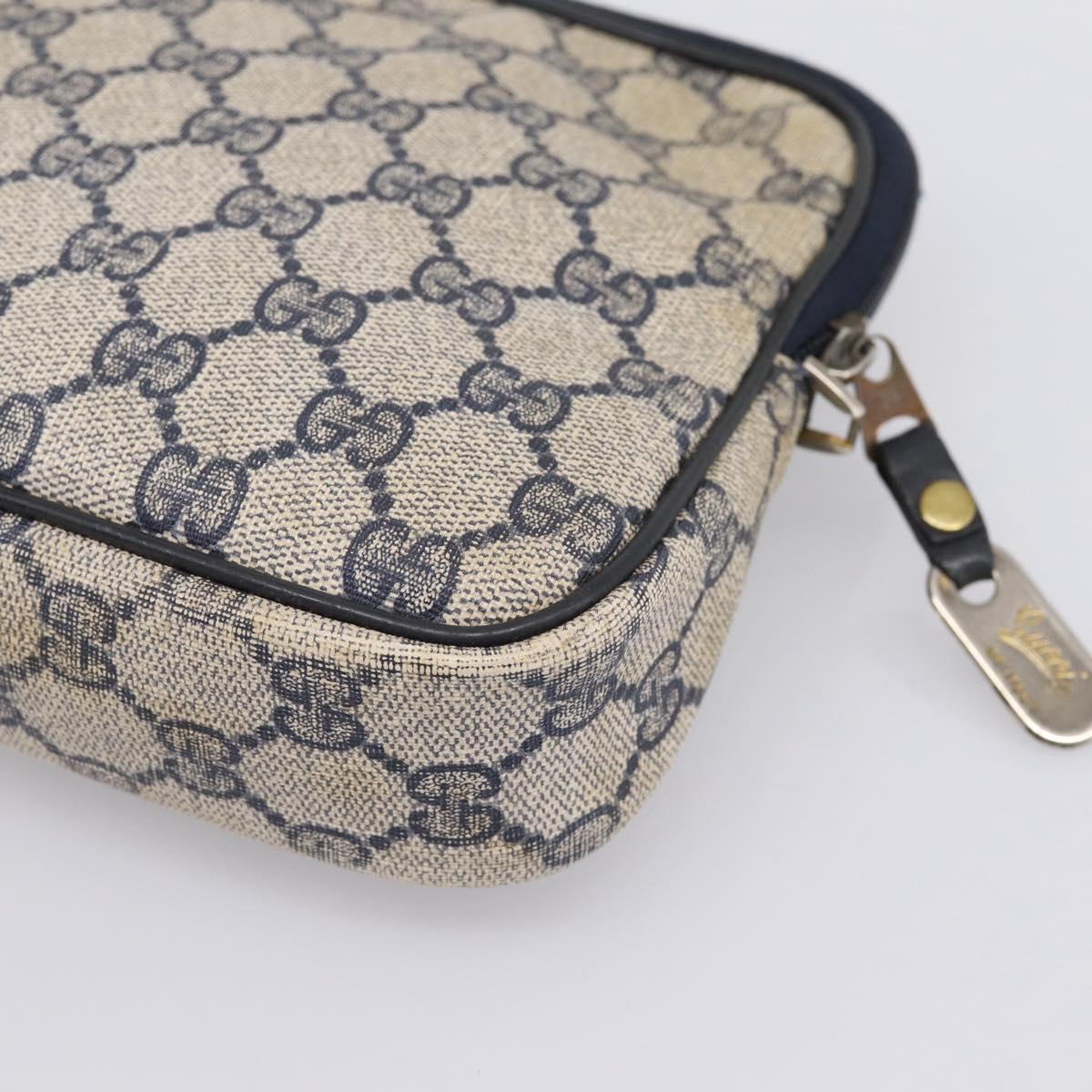 GUCCI GG Supreme Clutch Bag PVC Leather Navy Gold Tone Auth ep15814
