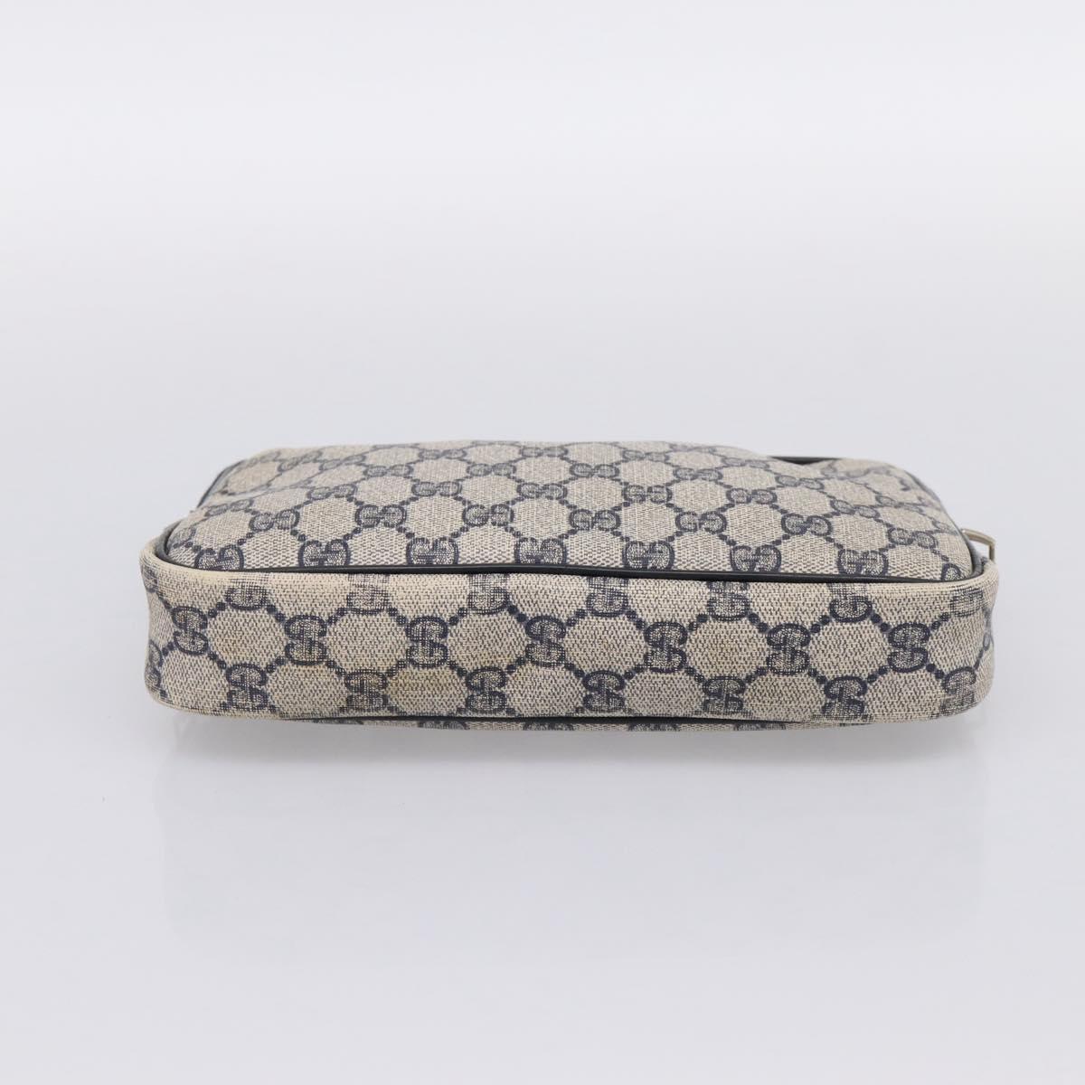 GUCCI GG Supreme Clutch Bag PVC Leather Navy Gold Tone Auth ep15814