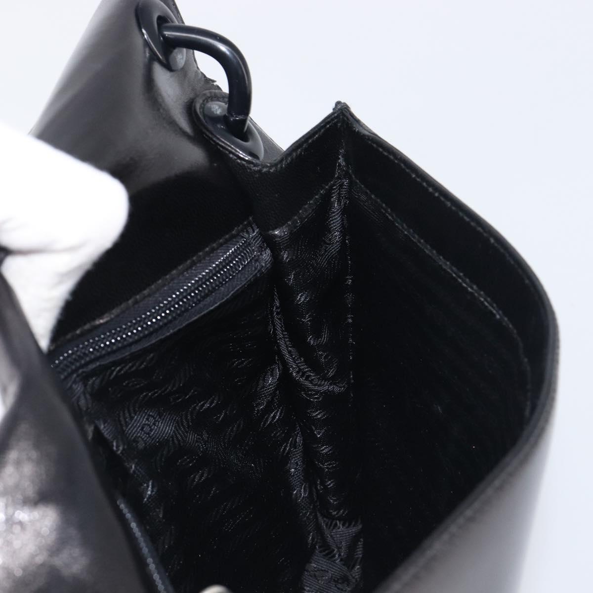 PRADA Chain Shoulder Bag Leather Black Silver Auth ep15821A