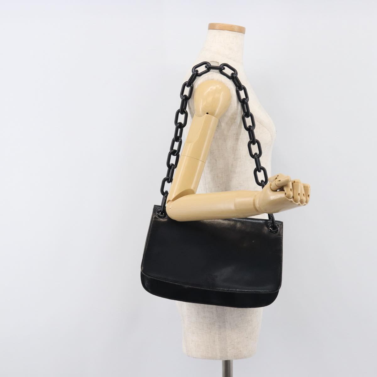 PRADA Chain Shoulder Bag Leather Black Silver Auth ep15821A