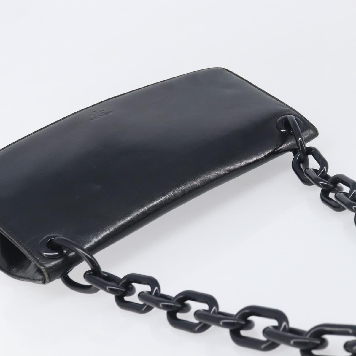 PRADA Chain Shoulder Bag Leather Black Silver Auth ep15821A