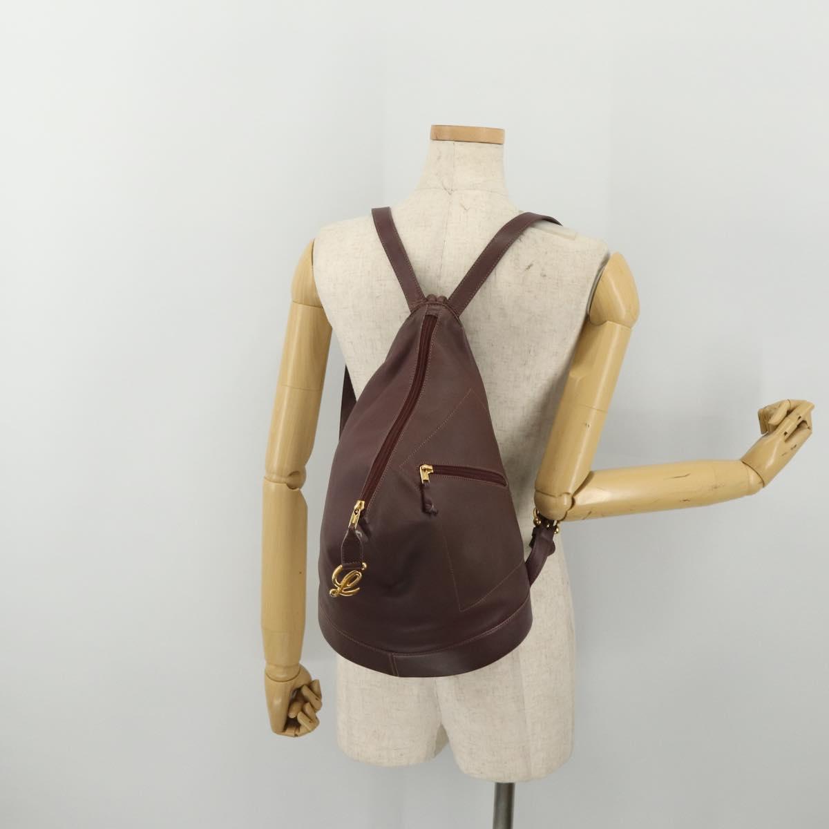LOEWE Backpack Leather Bordeaux Gold Tone Auth ep15823