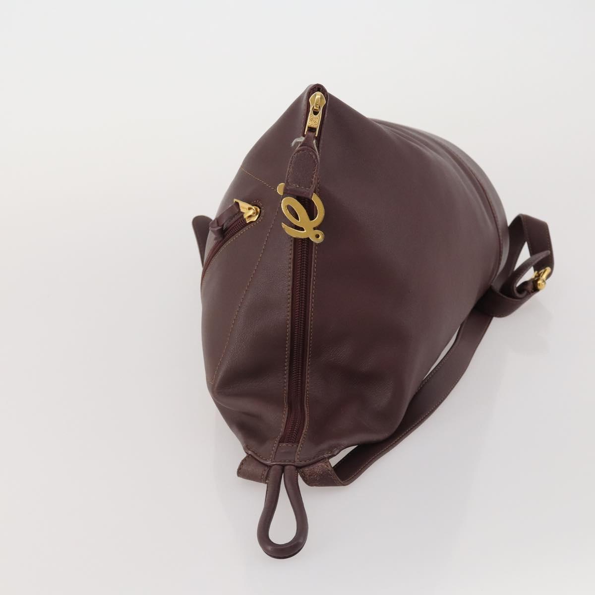 LOEWE Backpack Leather Bordeaux Gold Tone Auth ep15823
