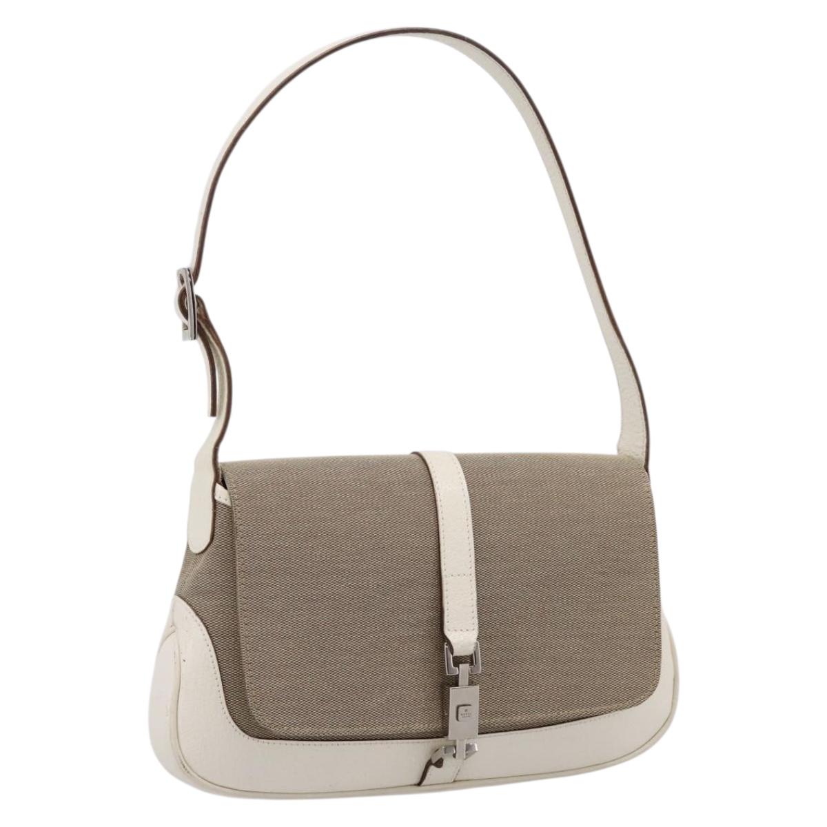GUCCI Jackie Shoulder Bag Canvas Beige Silver 001 3824 Auth ep15824A