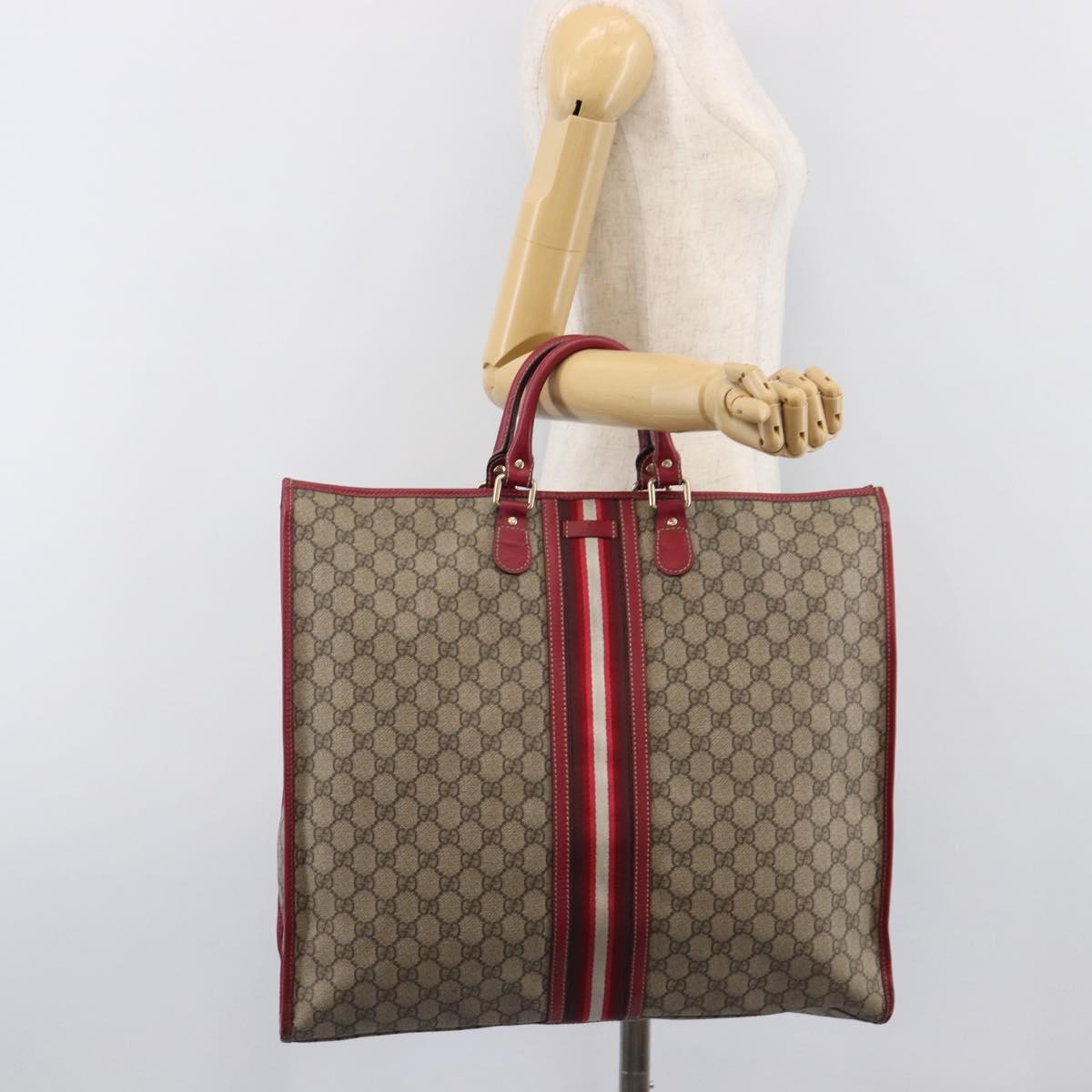 GUCCI GG Supreme Sherry Line Hand Bag PVC Beige Gold 201445 Auth ep15828