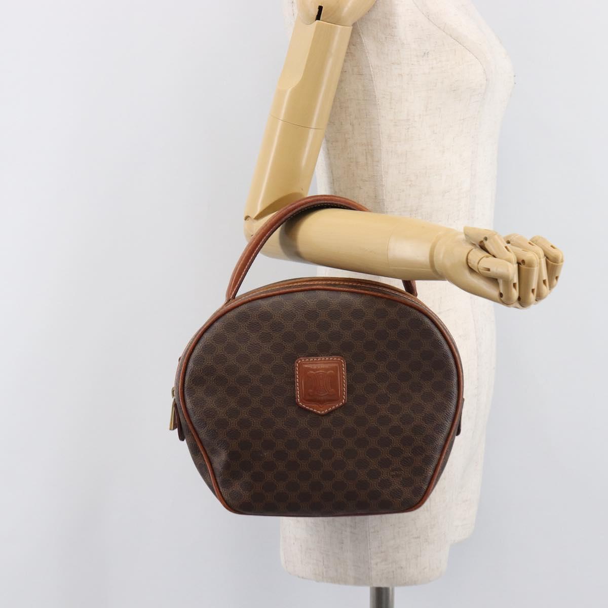 CELINE Macadam Canvas Hand Bag PVC Leather Brown Gold Auth ep15838