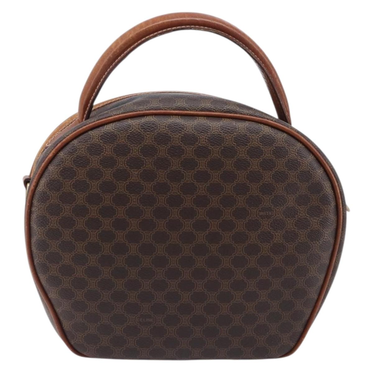 CELINE Macadam Canvas Hand Bag PVC Leather Brown Gold Auth ep15838
