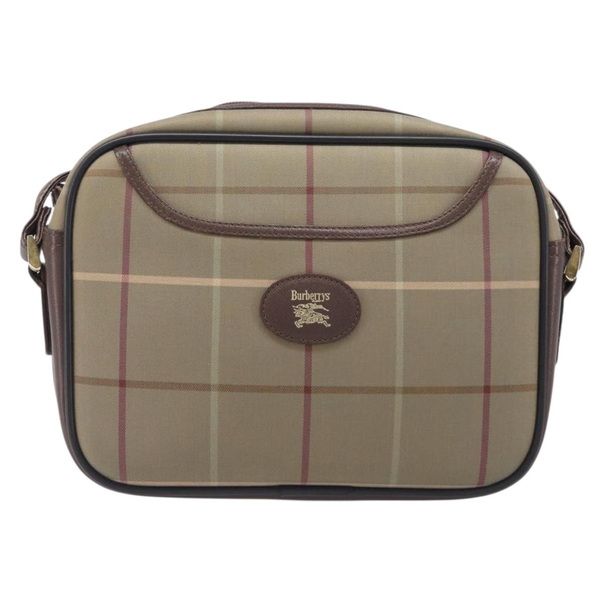 Burberrys Nova Check Shoulder Bag Canvas Beige Gold Auth ep15843