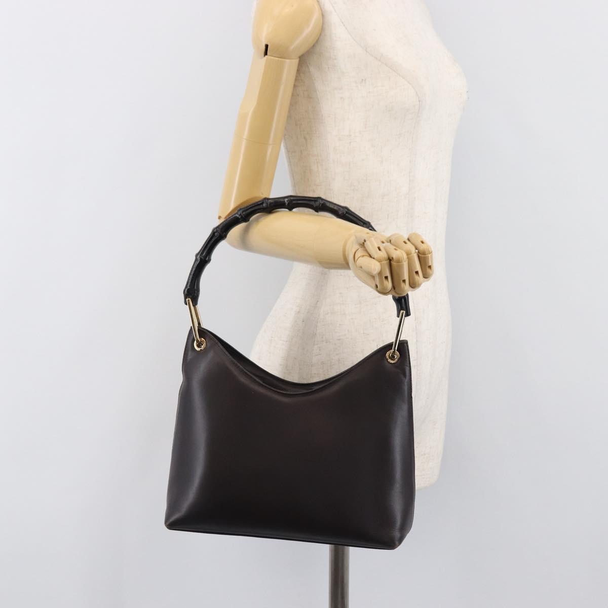 GUCCI Bamboo Hand Bag Leather Dark Brown Gold 001 3008 Auth ep15854