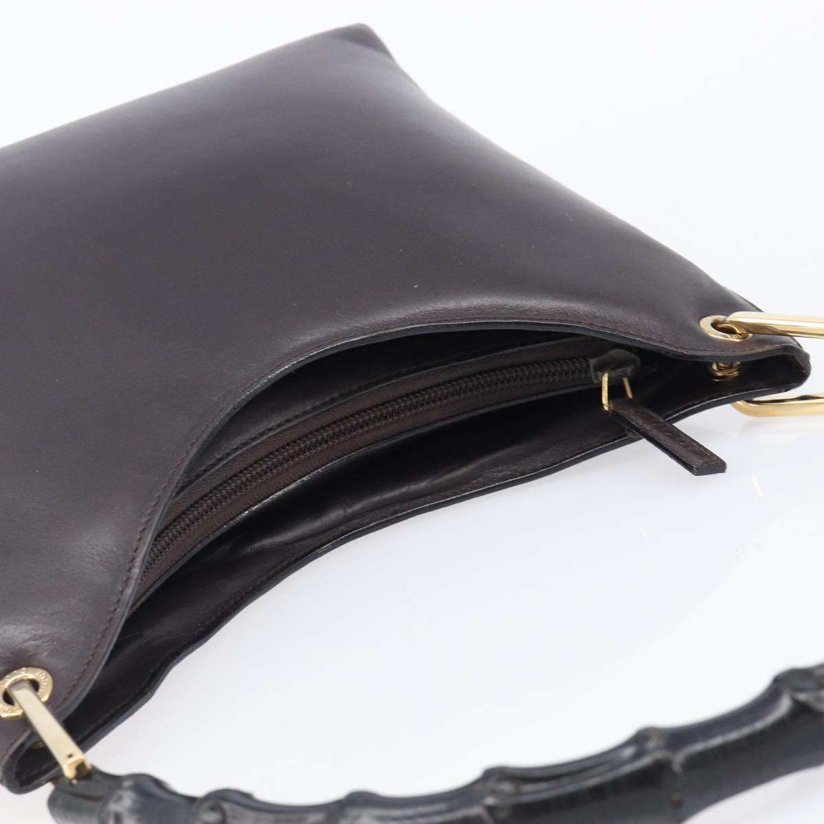 GUCCI Bamboo Hand Bag Leather Dark Brown Gold 001 3008 Auth ep15854