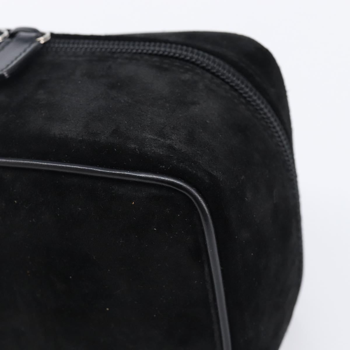 GUCCI Horsebit Vanity Bag Hand Bag Suede Black Silver 032 1705 0141 Auth ep15860