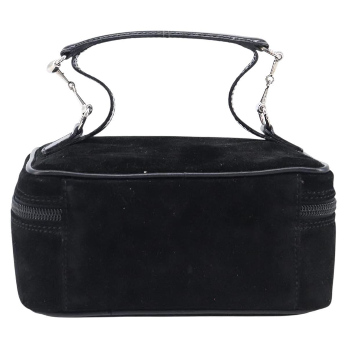GUCCI Horsebit Vanity Bag Hand Bag Suede Black Silver 032 1705 0141 Auth ep15860