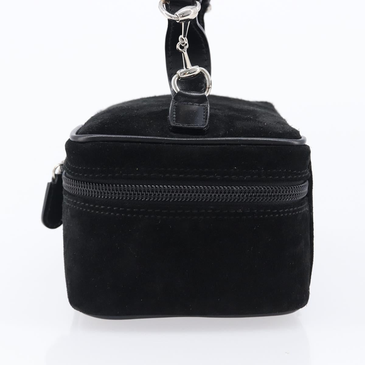 GUCCI Horsebit Vanity Bag Hand Bag Suede Black Silver 032 1705 0141 Auth ep15860