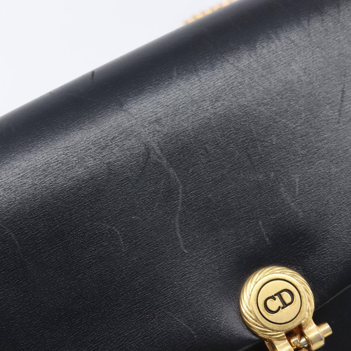 Christian Dior Chain Shoulder Bag Leather Black Gold Auth ep15864