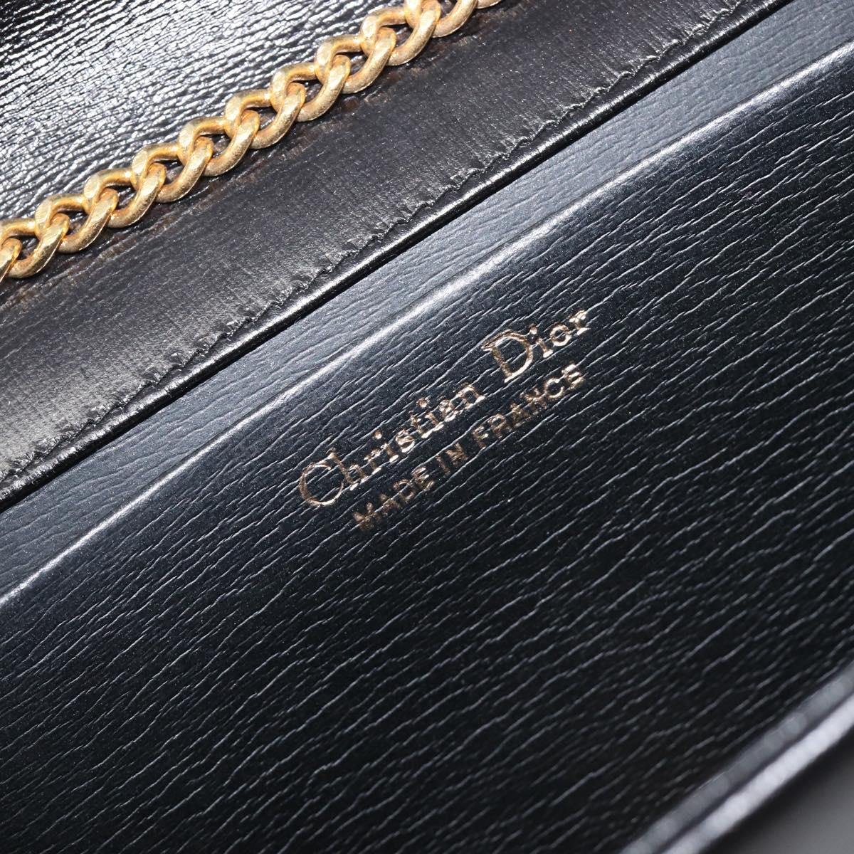 Christian Dior Chain Shoulder Bag Leather Black Gold Auth ep15864