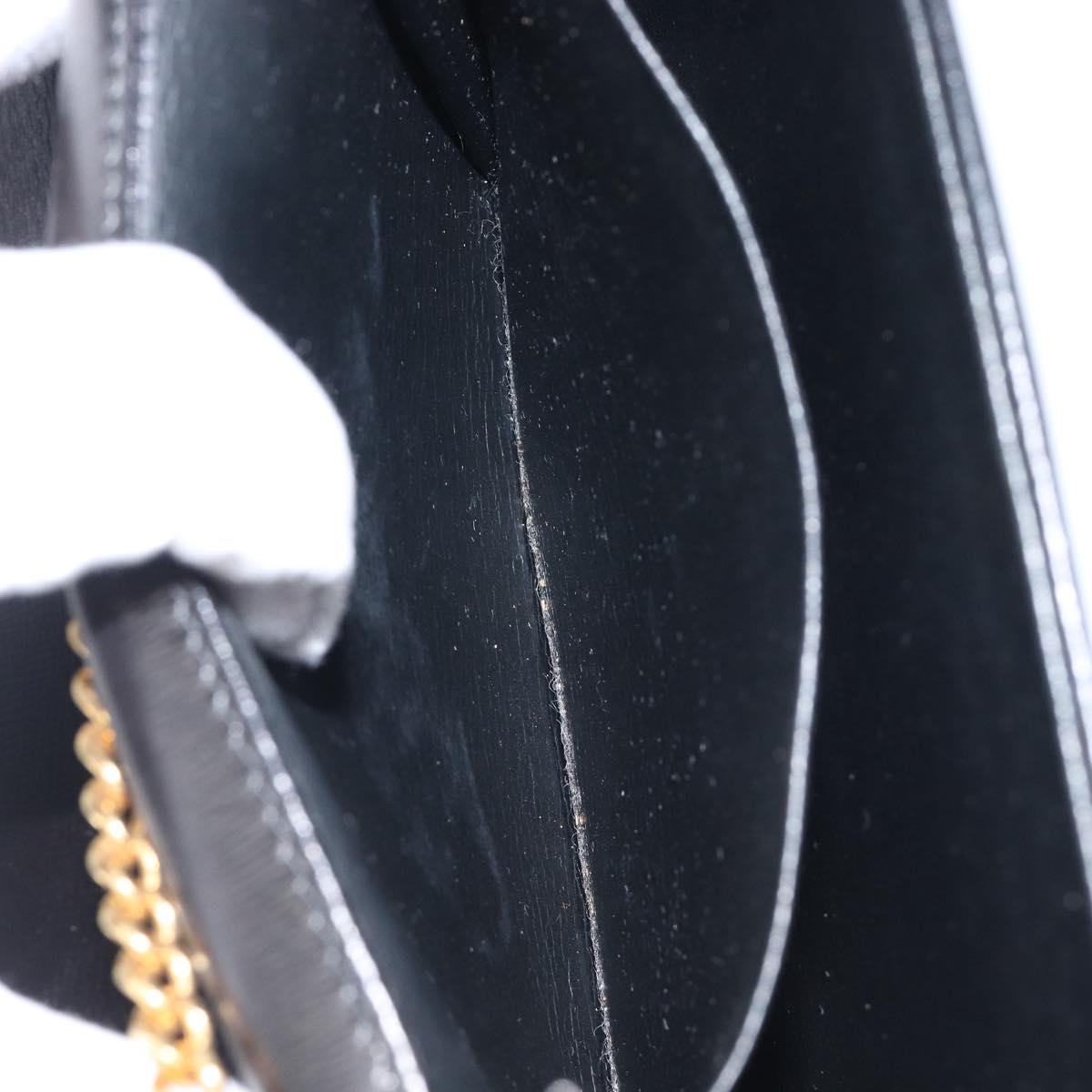 Christian Dior Chain Shoulder Bag Leather Black Gold Auth ep15864