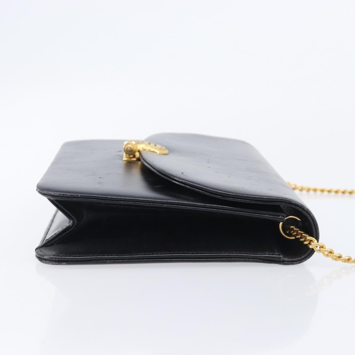 Christian Dior Chain Shoulder Bag Leather Black Gold Auth ep15864