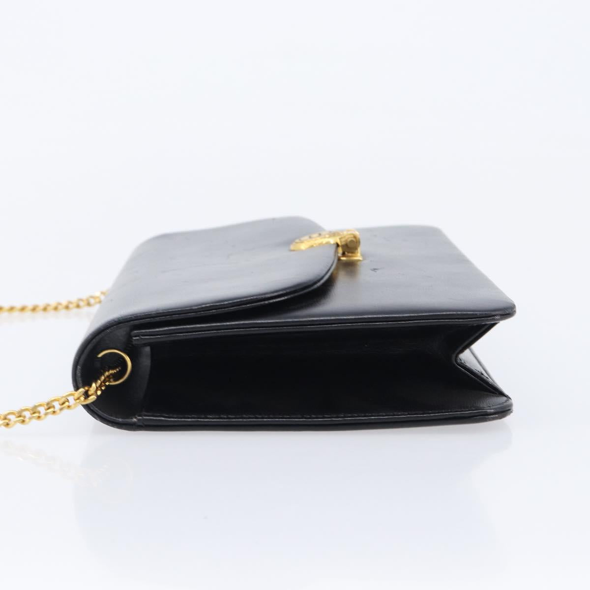 Christian Dior Chain Shoulder Bag Leather Black Gold Auth ep15864