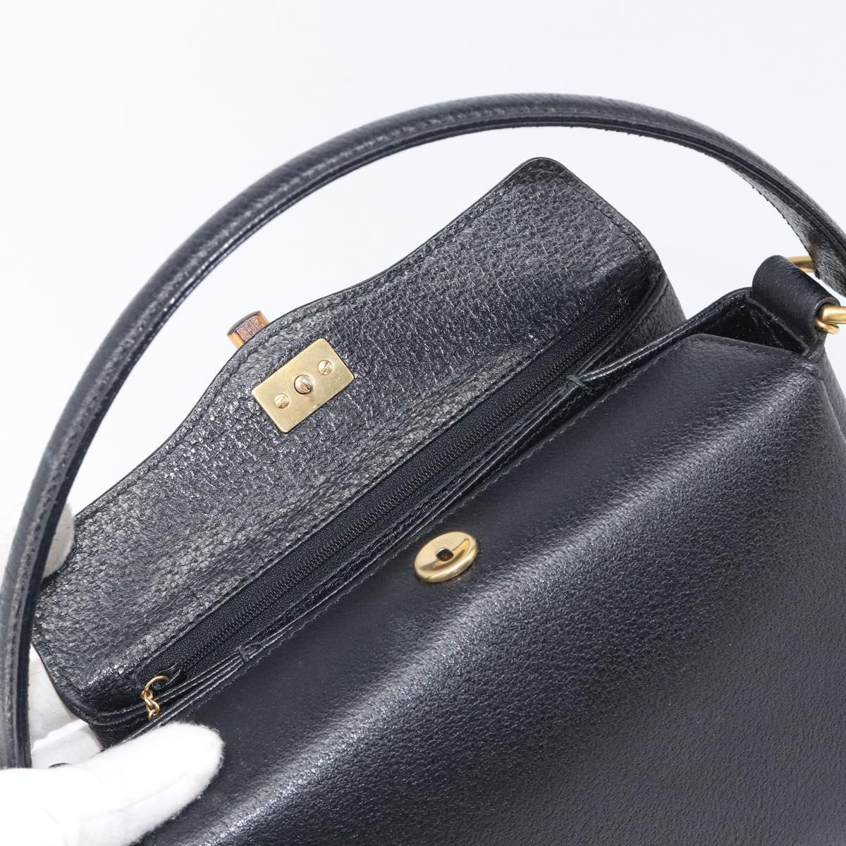 GUCCI Bamboo Hand Bag Leather Black Gold 000 926 0175 Auth ep15867A