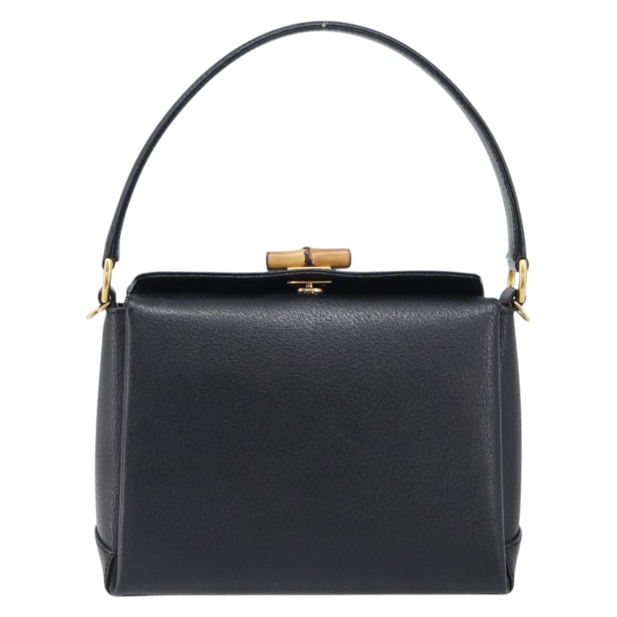 GUCCI Bamboo Hand Bag Leather Black Gold 000 926 0175 Auth ep15867A