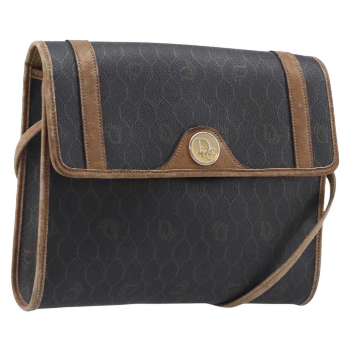 Christian Dior Honeycomb Canvas Shoulder Bag PVC Black Gold Auth ep15874