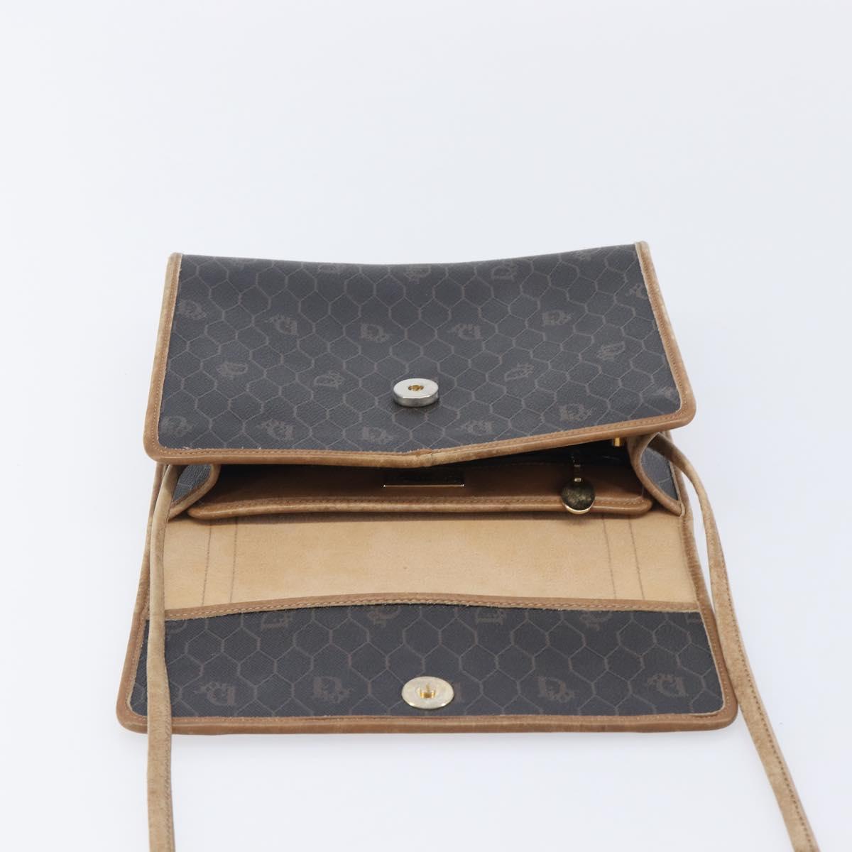 Christian Dior Honeycomb Canvas Shoulder Bag PVC Black Gold Auth ep15874