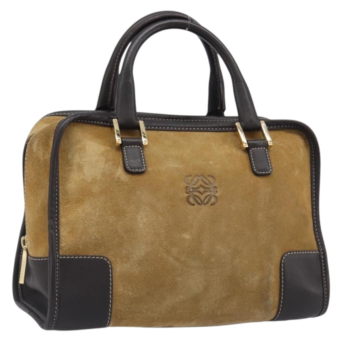LOEWE Americana 28 Hand Bag Suede Beige Gold Auth ep15888