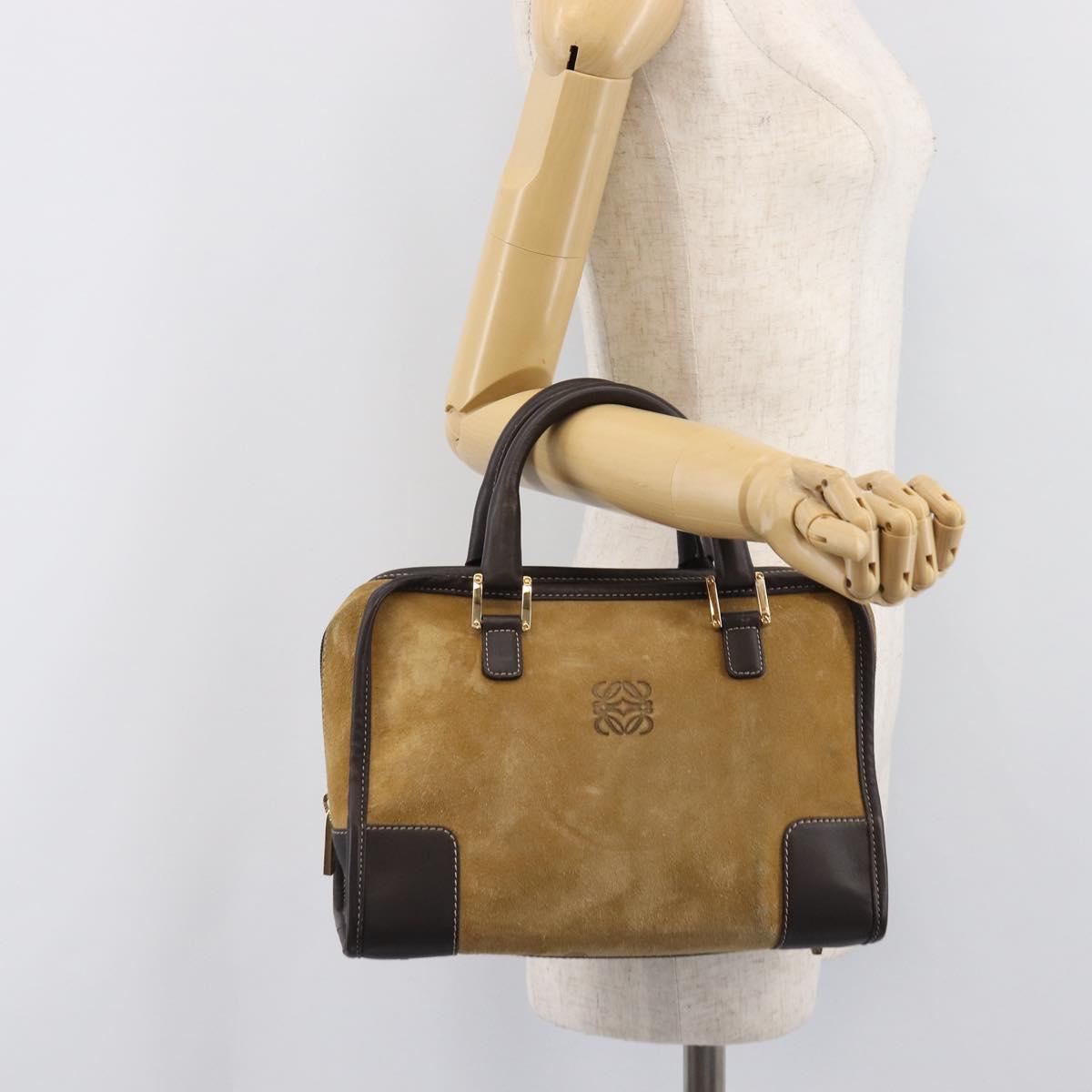 LOEWE Americana 28 Hand Bag Suede Beige Gold Auth ep15888