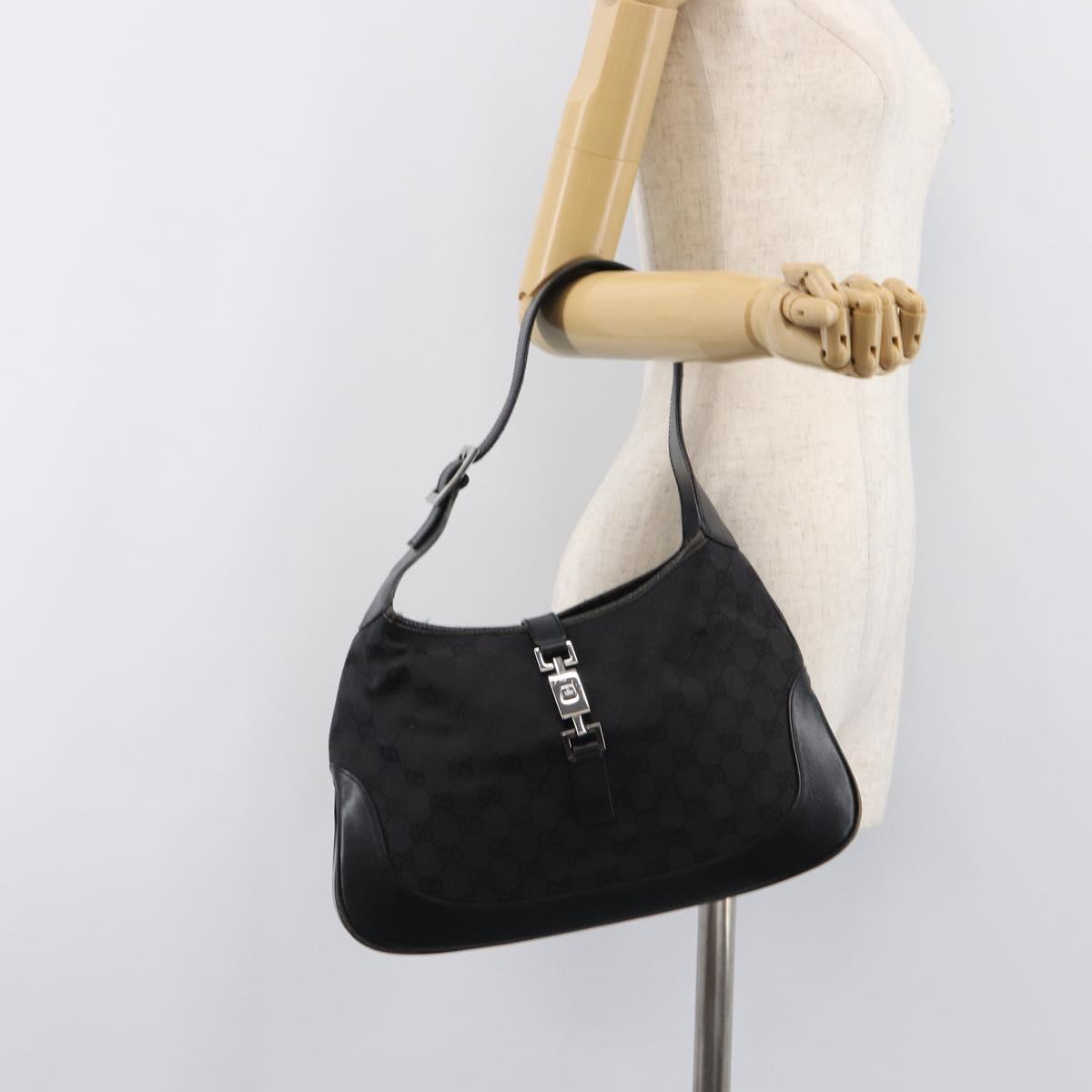 GUCCI GG Canvas Jackie Shoulder Bag Black Silver 001 3306 Auth ep15894
