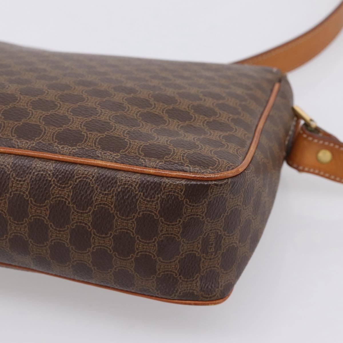 CELINE Macadam Canvas Shoulder Bag PVC Leather Brown Gold Auth ep15895