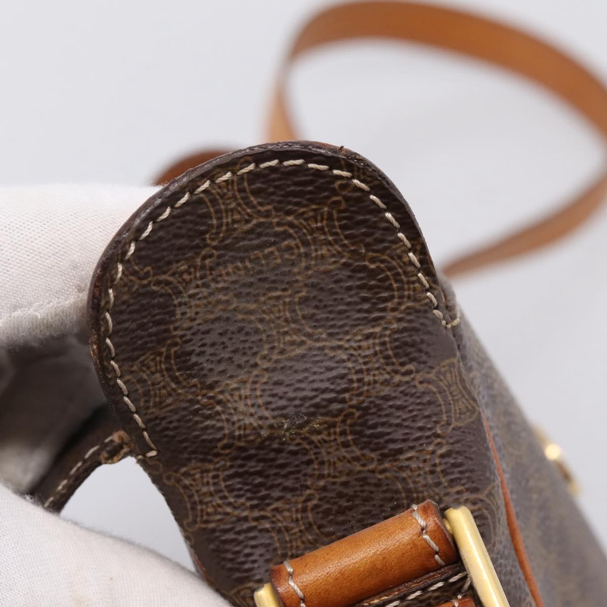 CELINE Macadam Canvas Shoulder Bag PVC Leather Brown Gold Auth ep15895