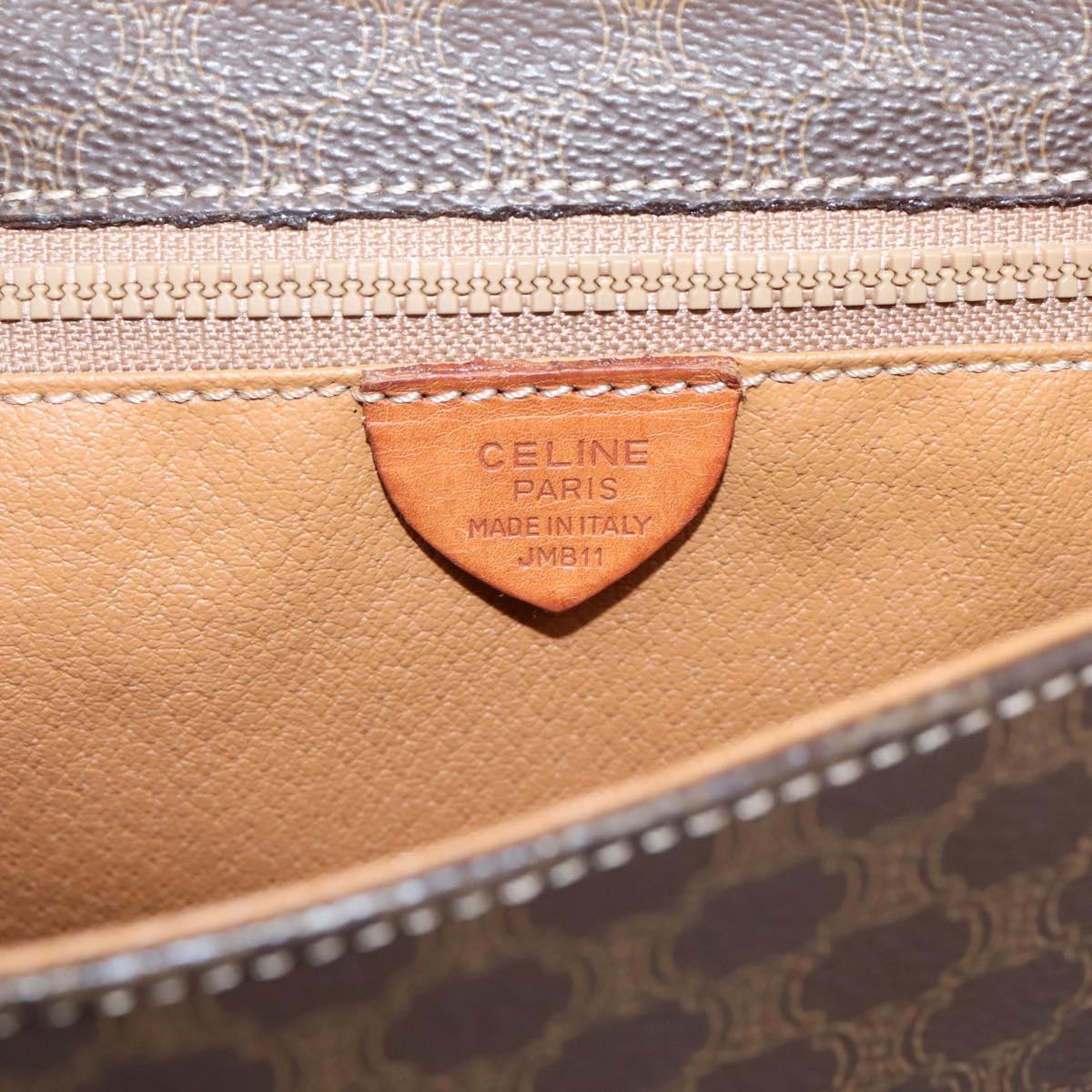 CELINE Macadam Canvas Shoulder Bag PVC Leather Brown Gold Auth ep15895