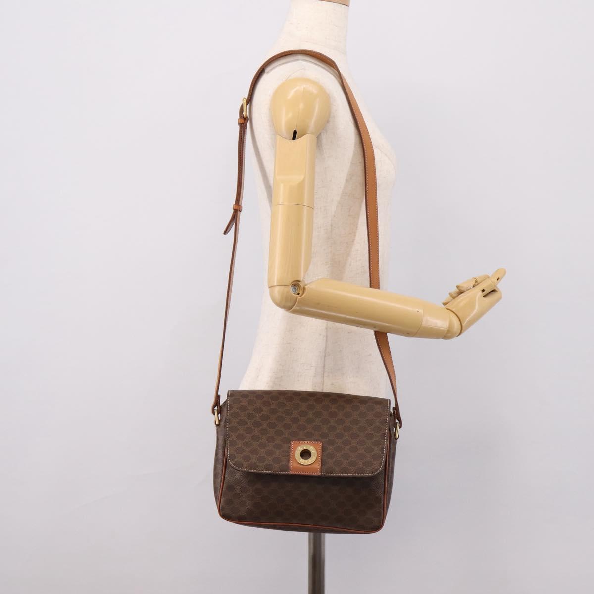 CELINE Macadam Canvas Shoulder Bag PVC Leather Brown Gold Auth ep15895