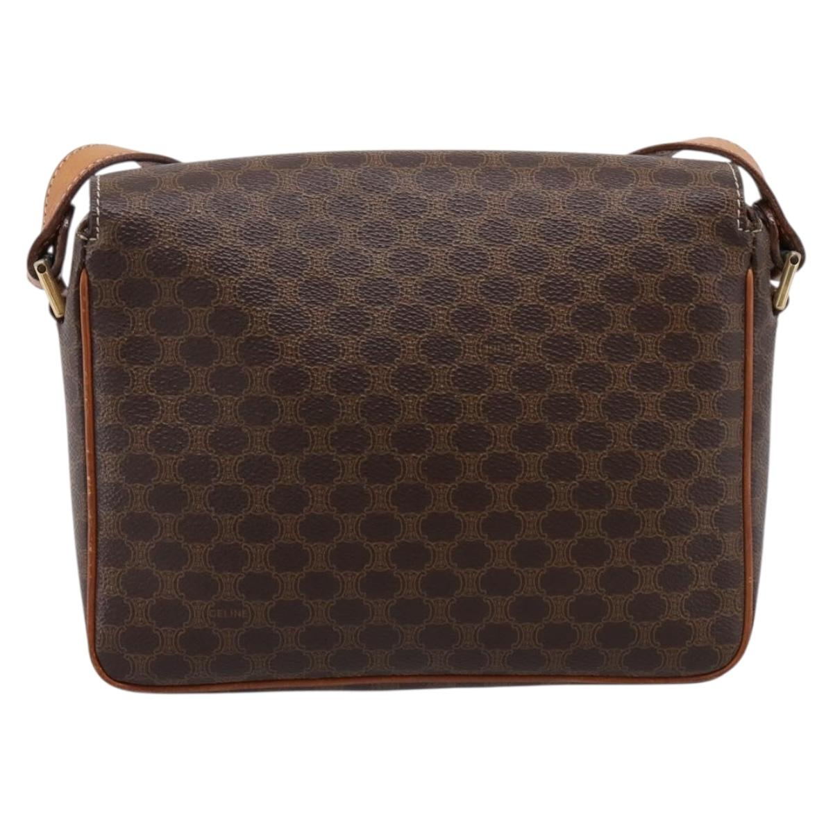CELINE Macadam Canvas Shoulder Bag PVC Leather Brown Gold Auth ep15895