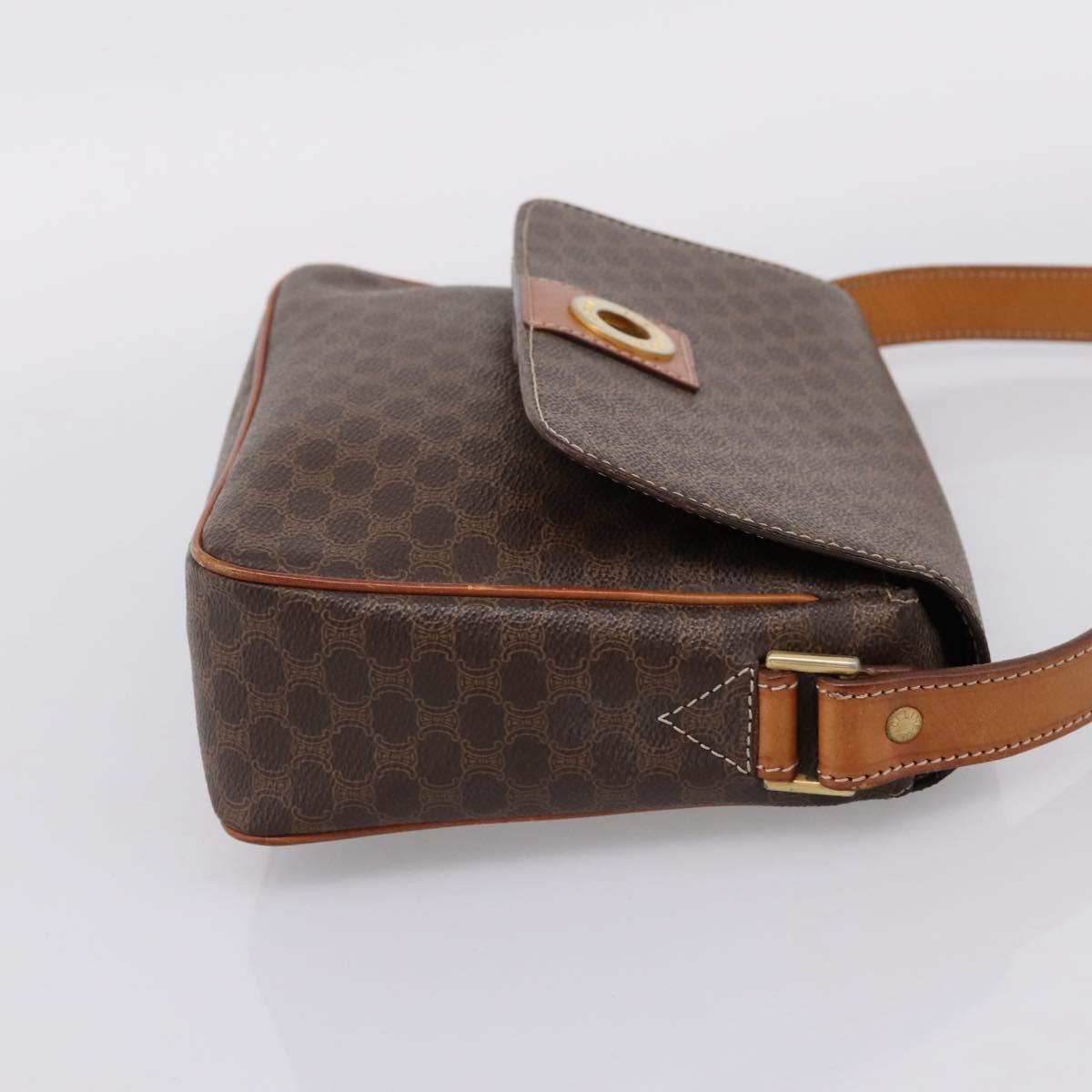CELINE Macadam Canvas Shoulder Bag PVC Leather Brown Gold Auth ep15895