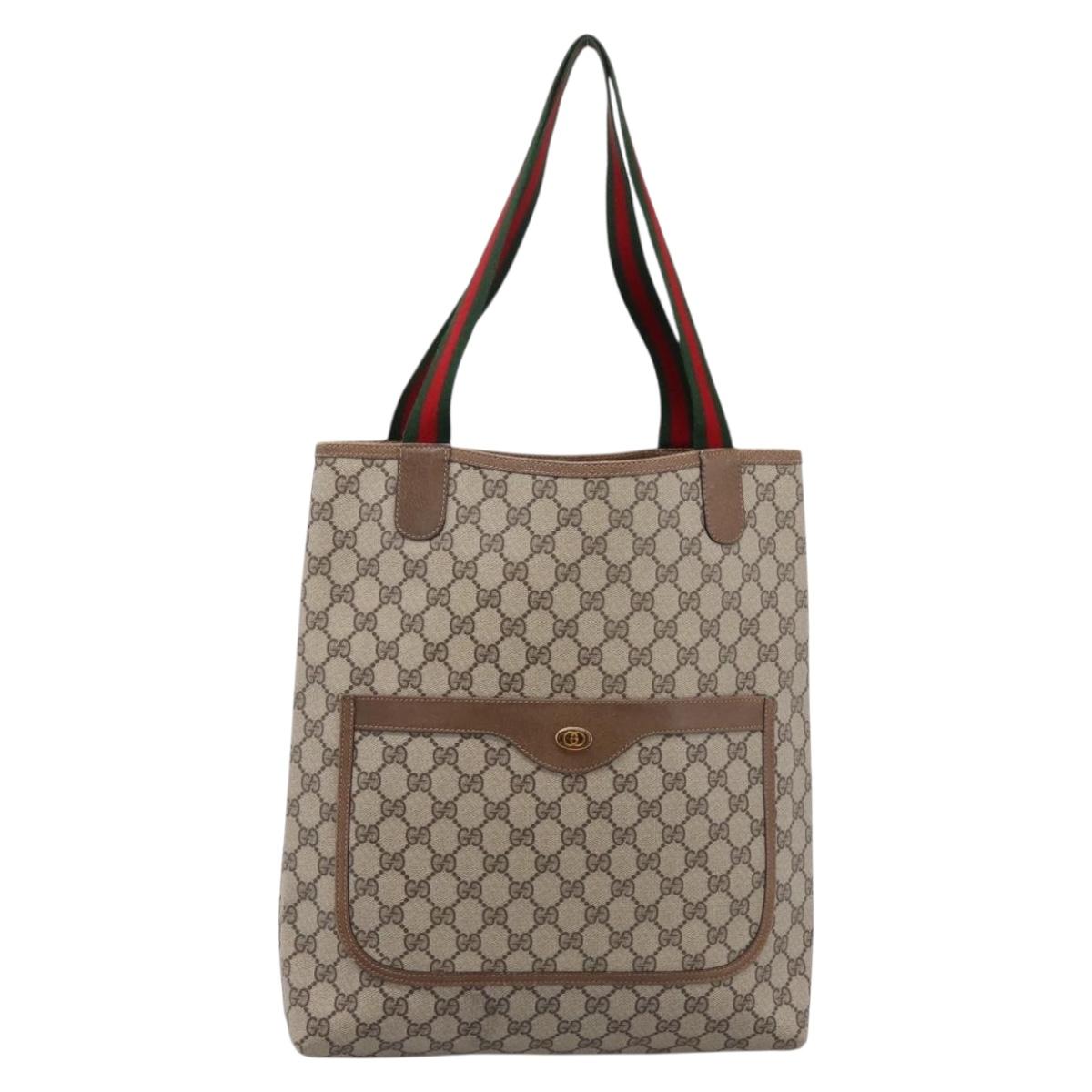 GUCCI GG Supreme Web Sherry Line Tote Bag Beige Gold 39 02003 Auth ep15903