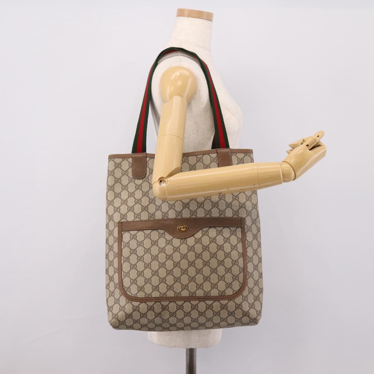 GUCCI GG Supreme Web Sherry Line Tote Bag Beige Gold 39 02003 Auth ep15903