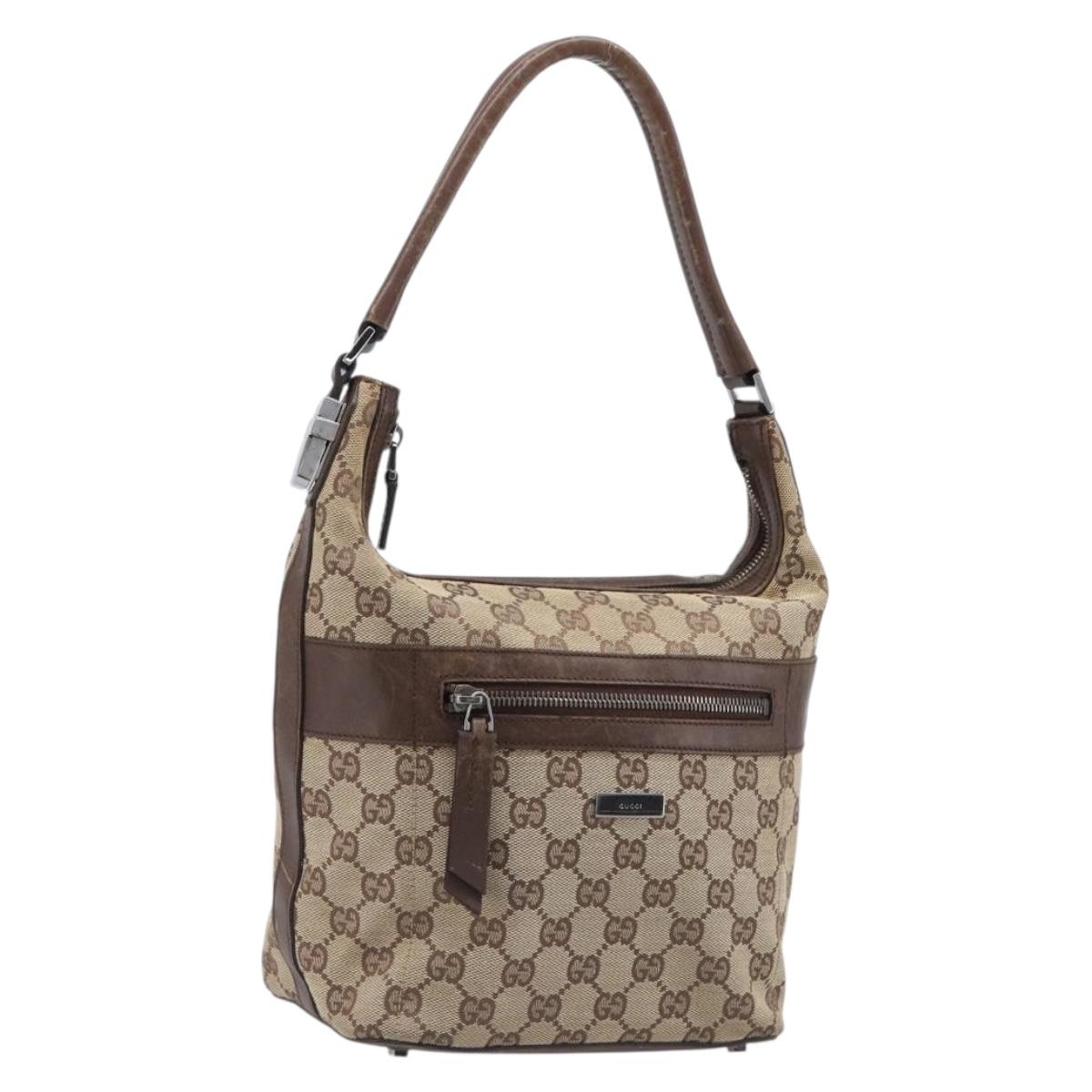 GUCCI GG Canvas Shoulder Bag Beige Silver 001 4299 Auth ep15906