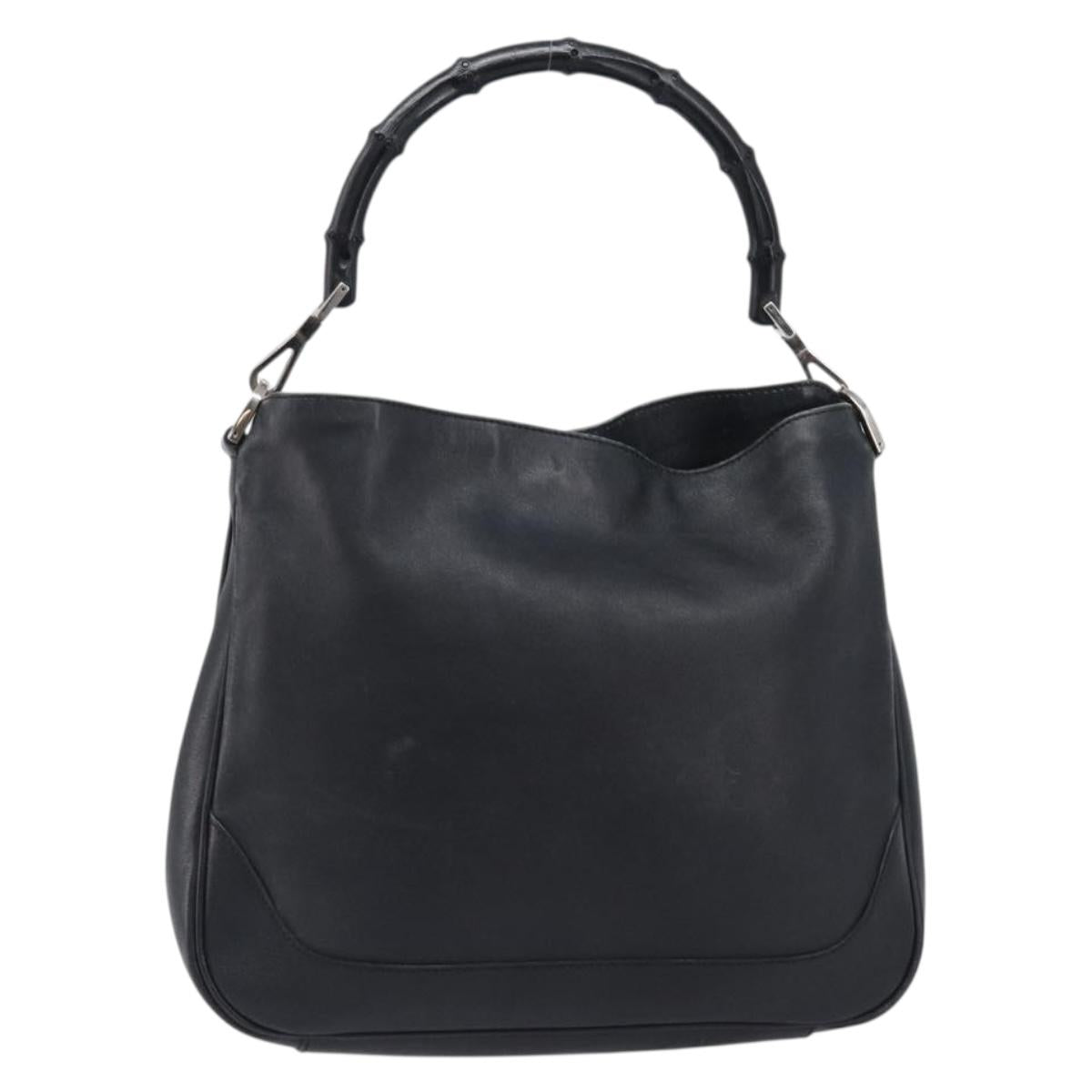 GUCCI Bamboo Hand Bag Leather Black Silver 001 4095 Auth ep15912