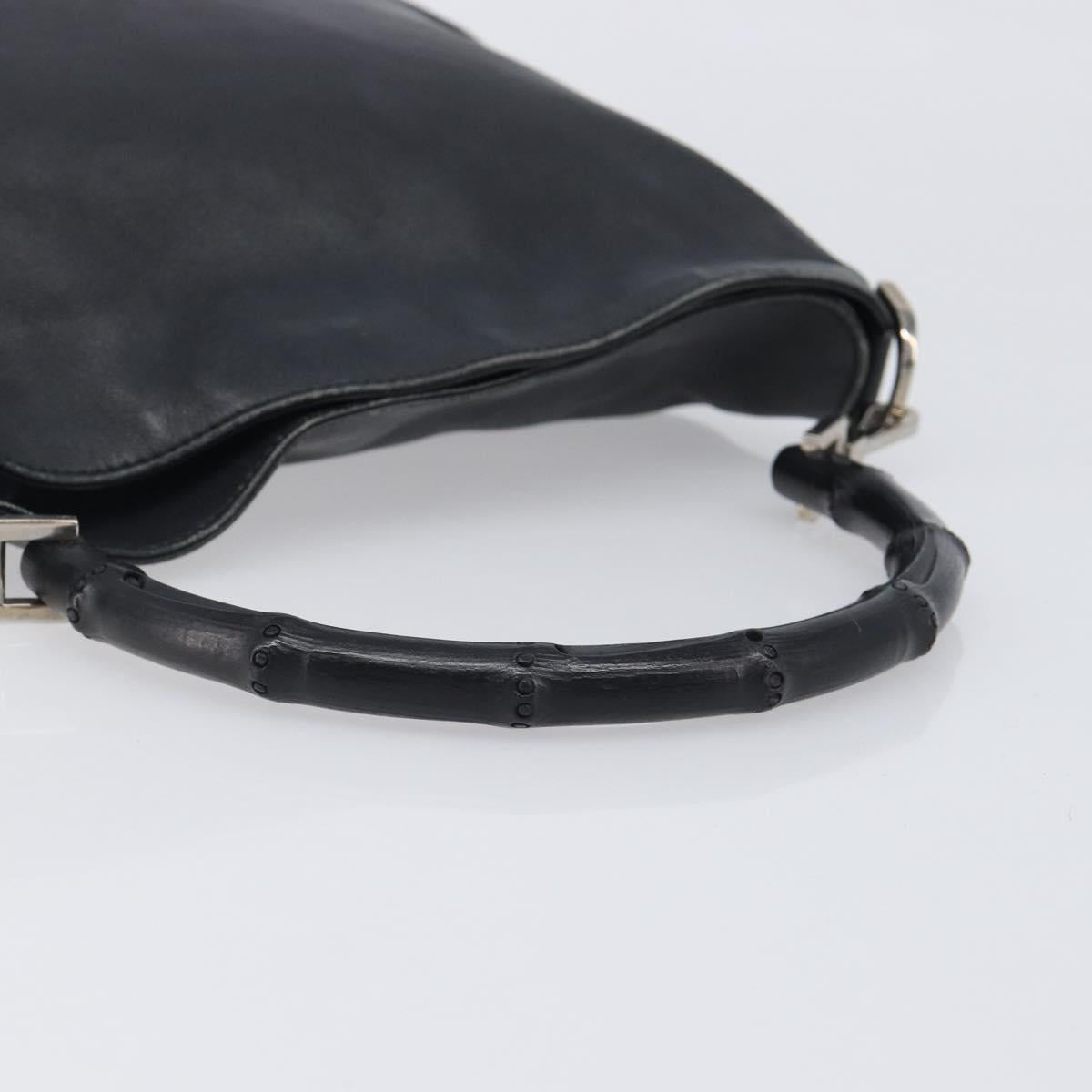 GUCCI Bamboo Hand Bag Leather Black Silver 001 4095 Auth ep15912