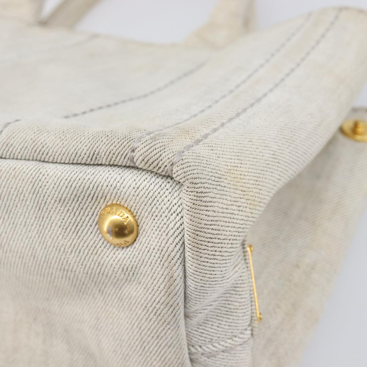 PRADA Canapa PM Hand Bag Canvas Gray Gold Auth ep15913